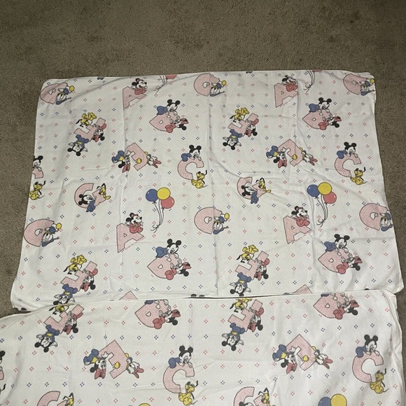 Vintage 80s 2 Receiving Blanket Mickey Baby ABC’s Walt Disney Co 1984 Flannel - Picture 2 of 7